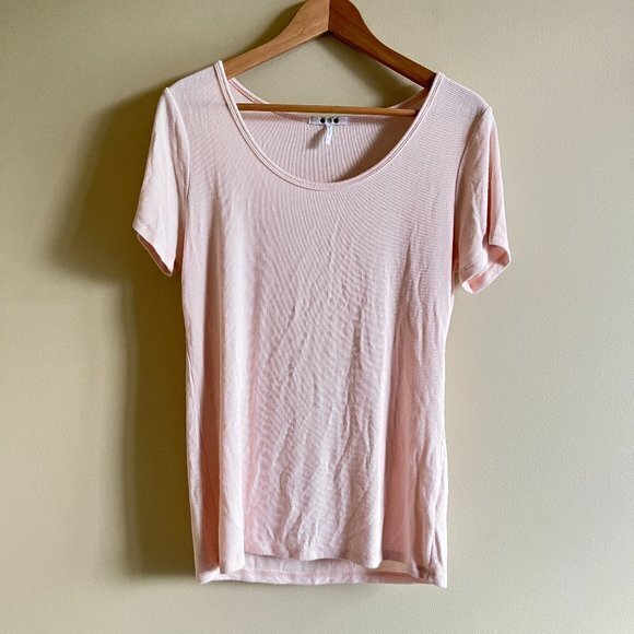THREE DOTS Viscose Rib Short Sleeve Scoopneck Tee TOP MELON WOMENS‎ SIZE L - Picture 3 of 7